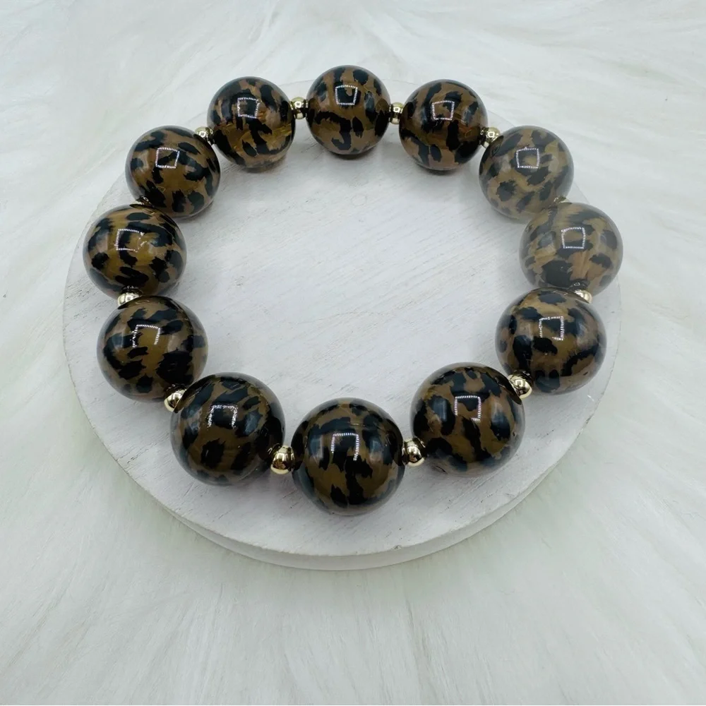 Leopard Print 12mm Beaded Bracelet